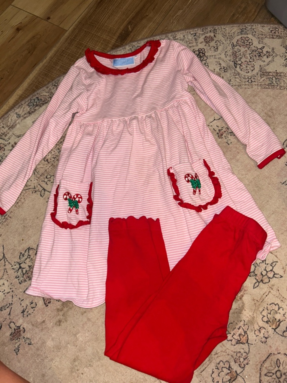 Girls' Pink & Red Candy Cane Pocket Pajama Set